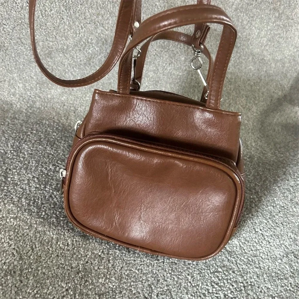 Unbranded Vintage Brown Leather Crossbody Bag Unisex Casual